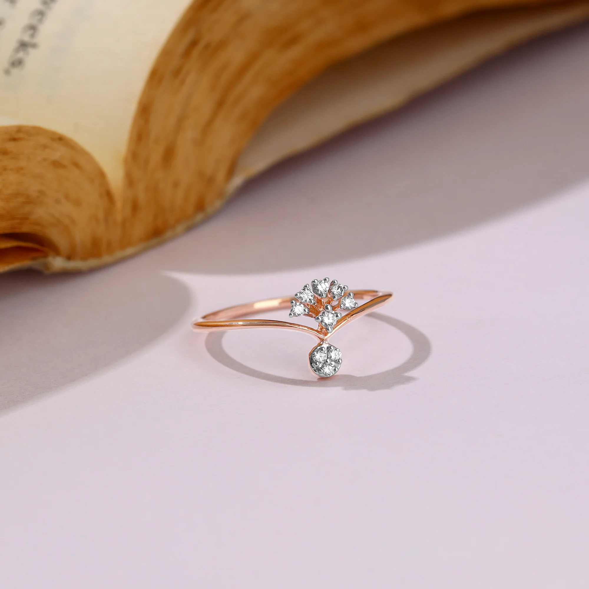 Rose Gold Sun Dangler Diamond Ring - Image 2