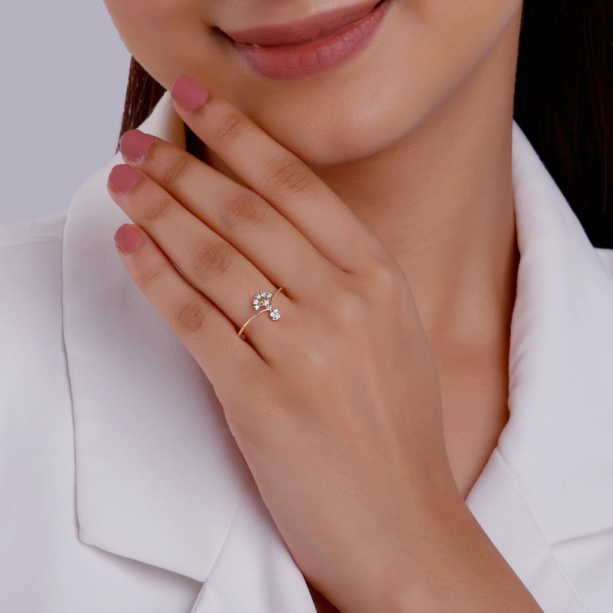 Rose Gold Sun Dangler Diamond Ring - Image 3