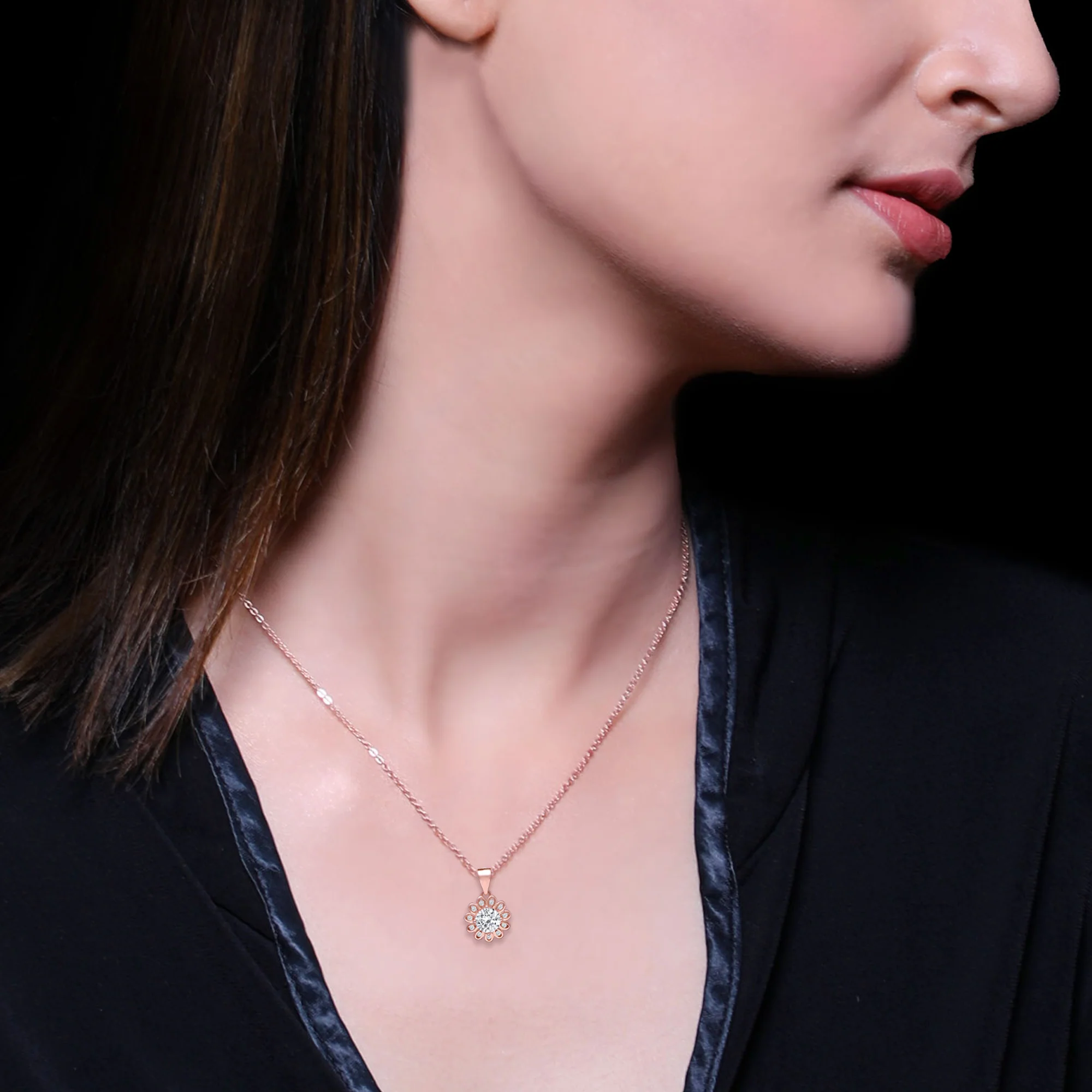 Rose Gold Sun Flower Pendant with Link Chain - Image 3