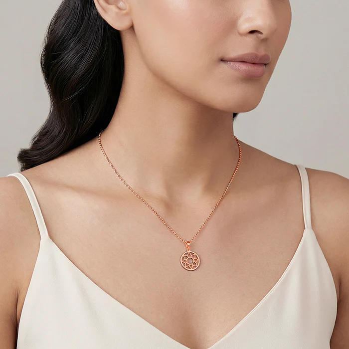 Rose gold Sunpetal Filigree Pendant With Link Chain - Image 3