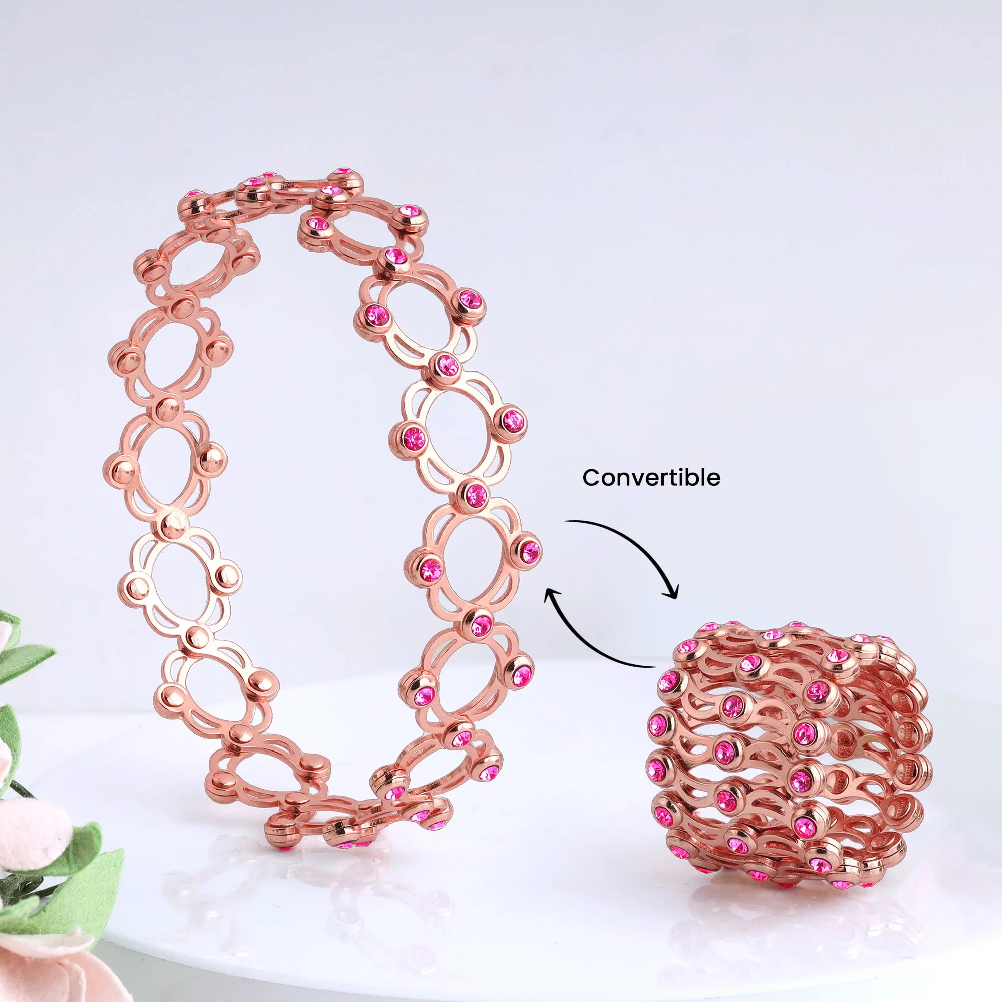 Rose Gold Supple Bracelet with Royal Pink Stones - Image 11