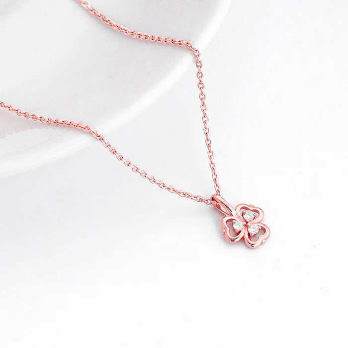 Rose Gold Three Leaf Clover Pendant With Link Chain - Image 2