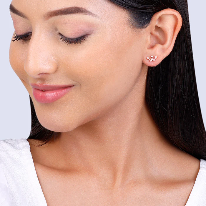 Rose Gold Tiara Stud Earrings - Image 3