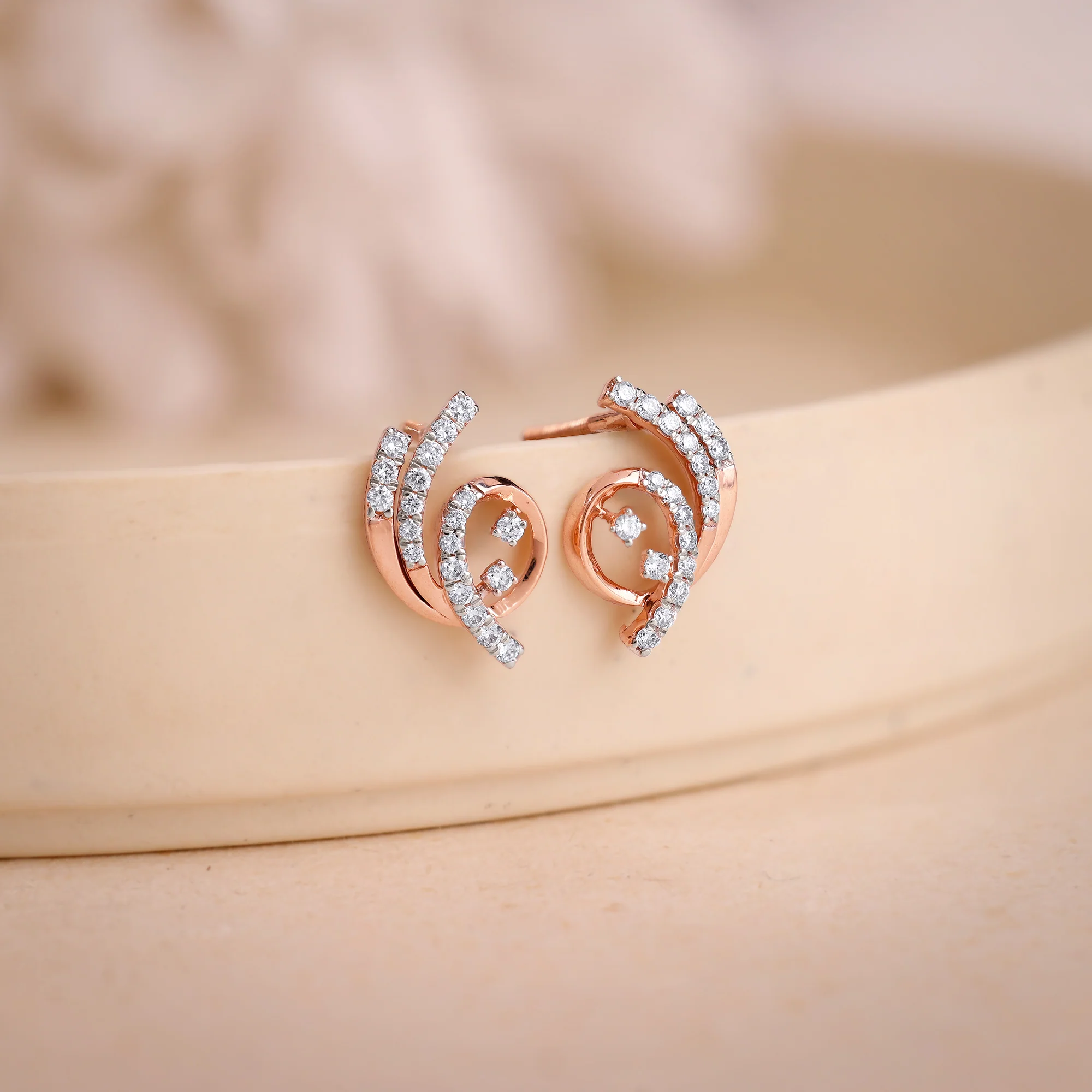 Rose Gold Twilight Swirl Lab Grown Diamond Earring - Image 2