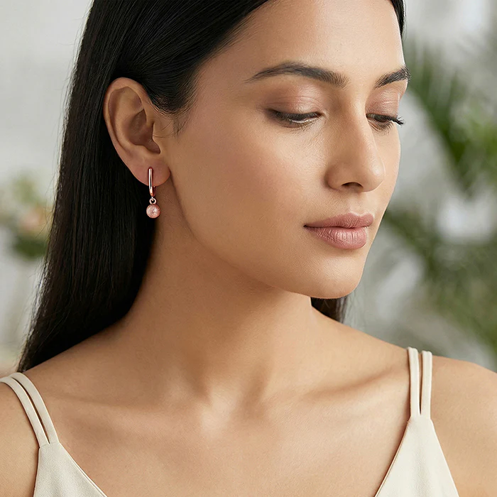 Rose Gold Wake Me J Hoop Earrings - Image 3