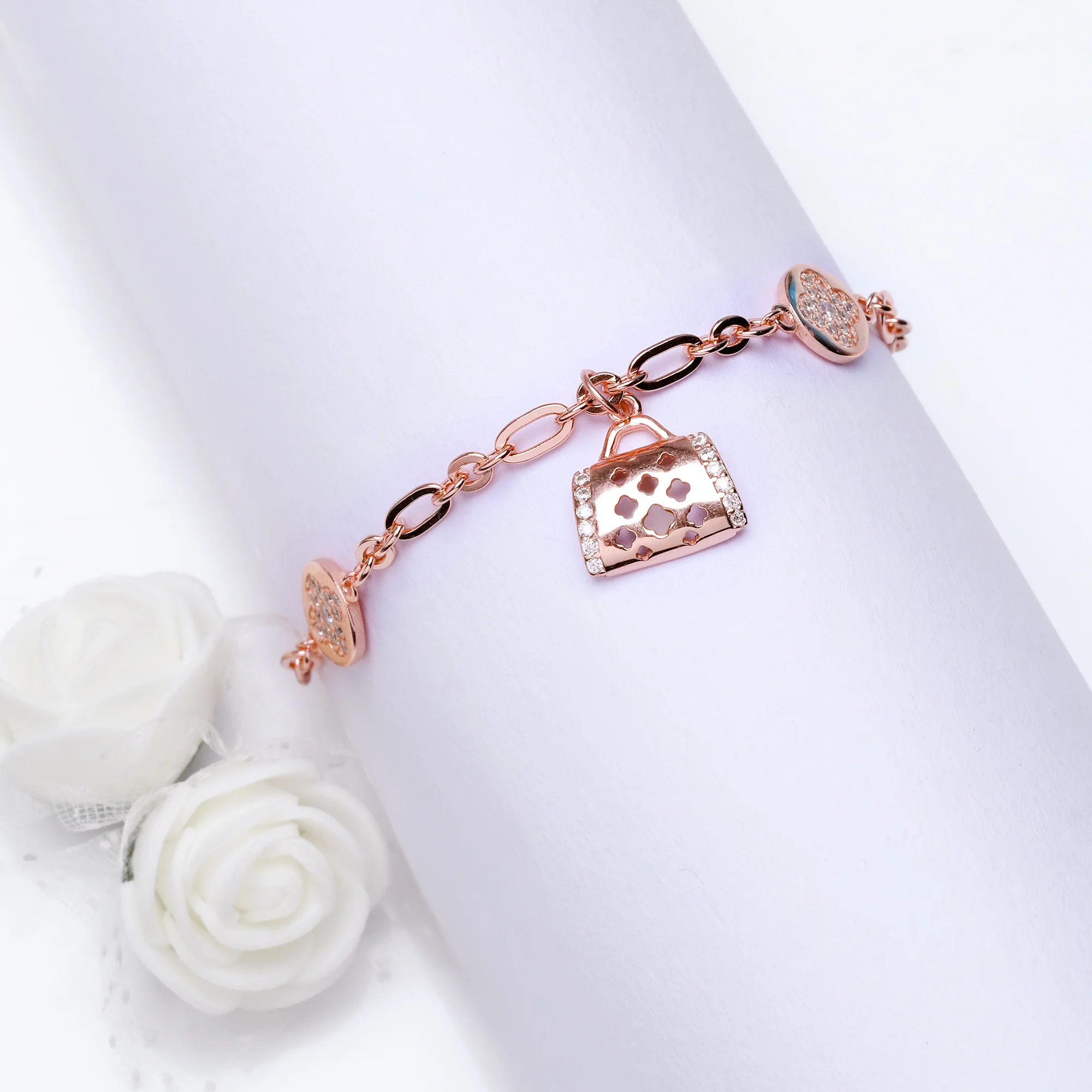 Rose Gold Weave Charm Bracelet - Image 3