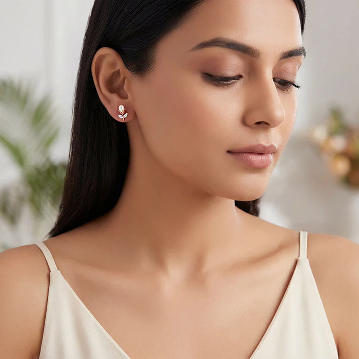 Rose Gold White Tulip Studs - Image 3
