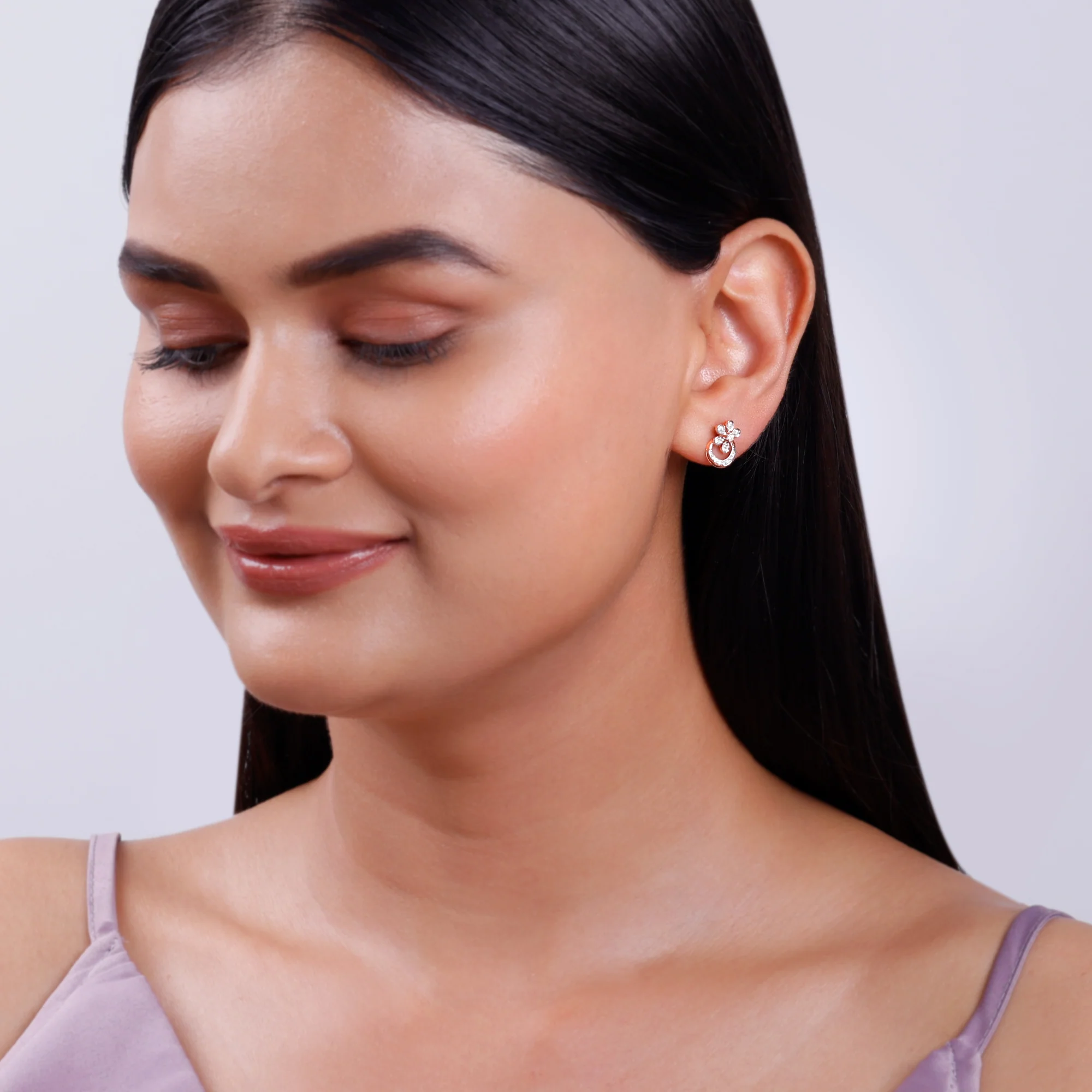 Rose Gold Zinnia Lab Grown Diamond Stud Earrings - Image 3