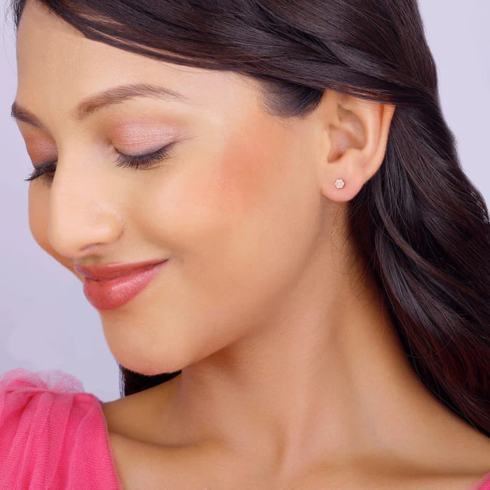 Rose Gold Zircon Floral Shine Earrings - Image 3