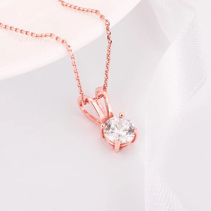 Rose Gold Zircon Pendant with Link Chain - Image 2