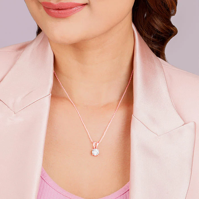 Rose Gold Zircon Pendant with Link Chain - Image 3