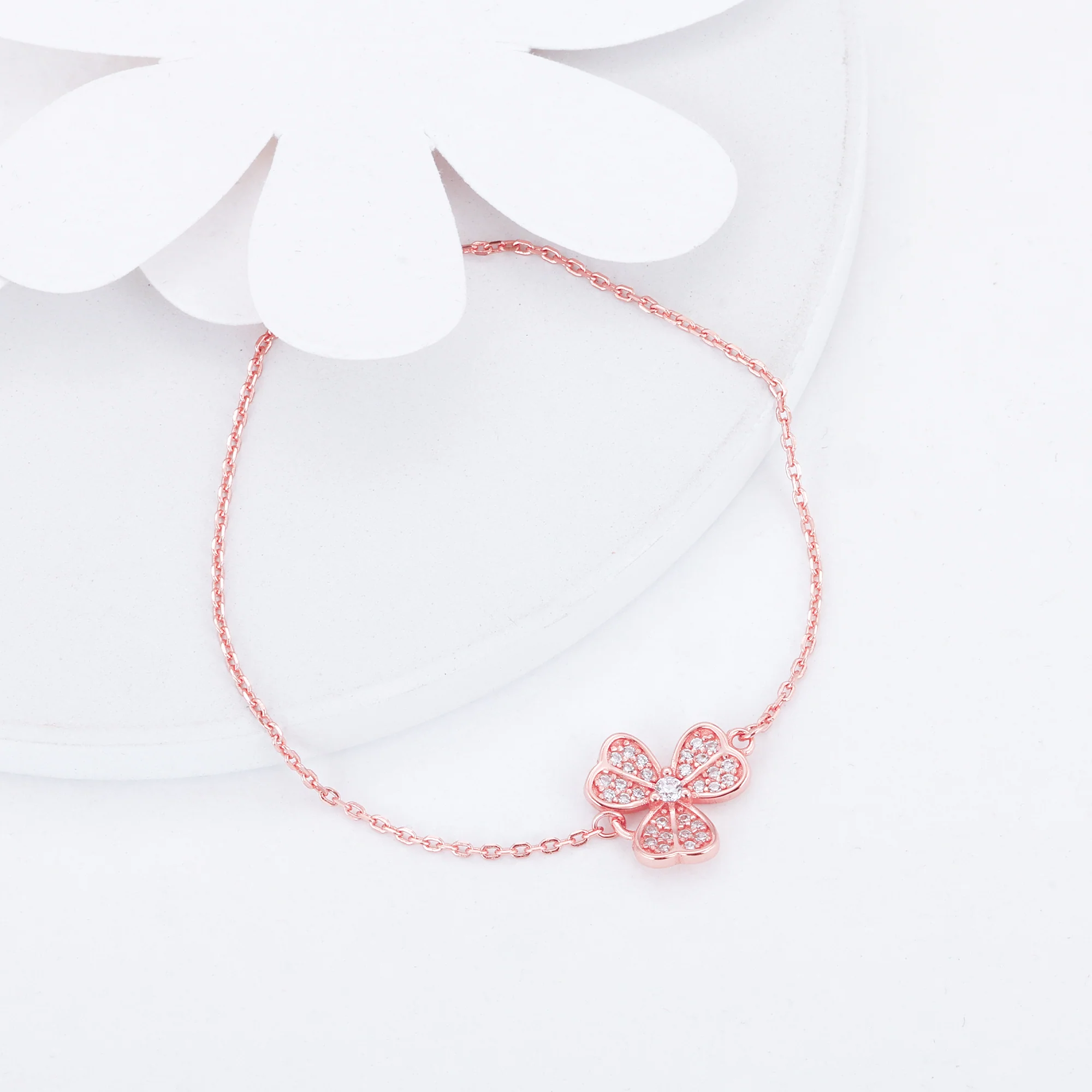 Rose Gold Zircon-Studded Shamrock Bracelet - Image 2