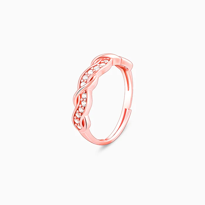 Rose Gold Zircon Winding Wave Ring - Image 4
