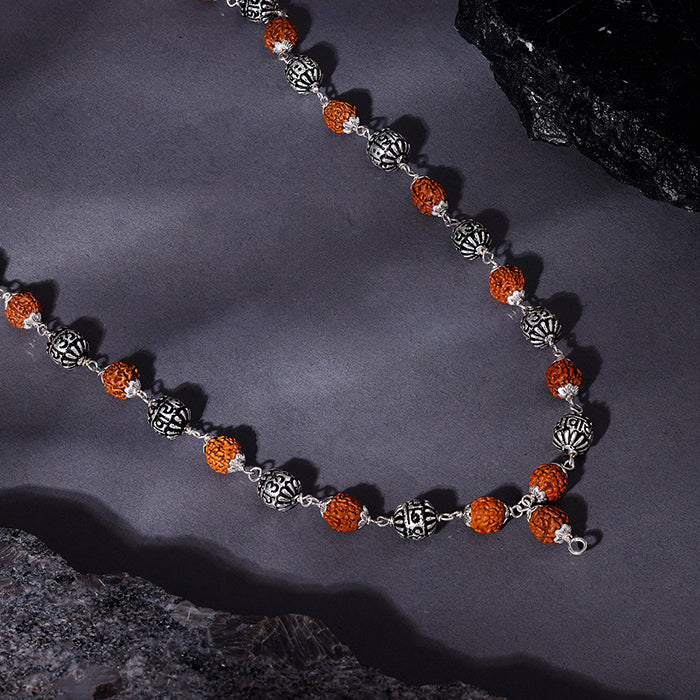 Rudraksha Oxidised Silver Chain For Him - Image 2