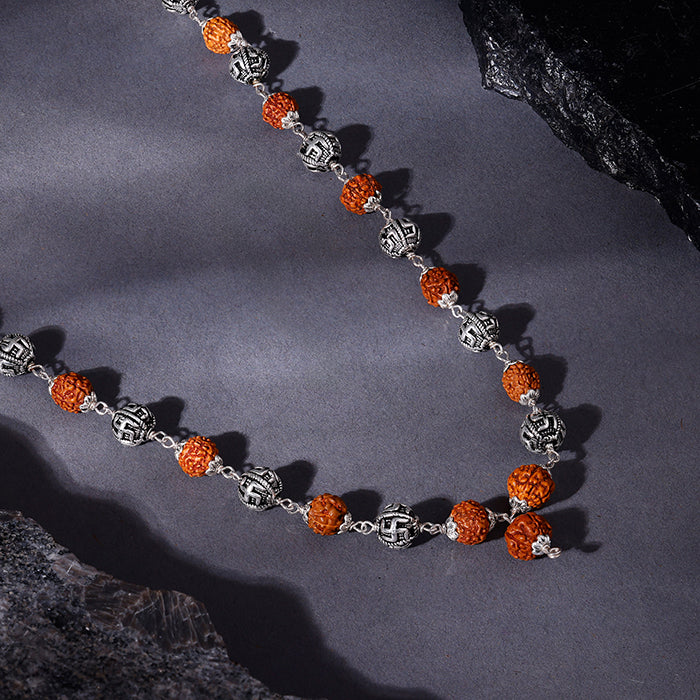 Rudraksha Classic Oxidised Silver Chain For Him - Image 2