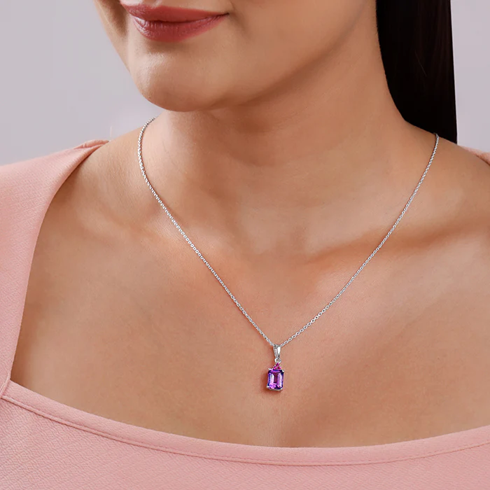 Silver Amethyst Pendant With Link Chain - Image 3