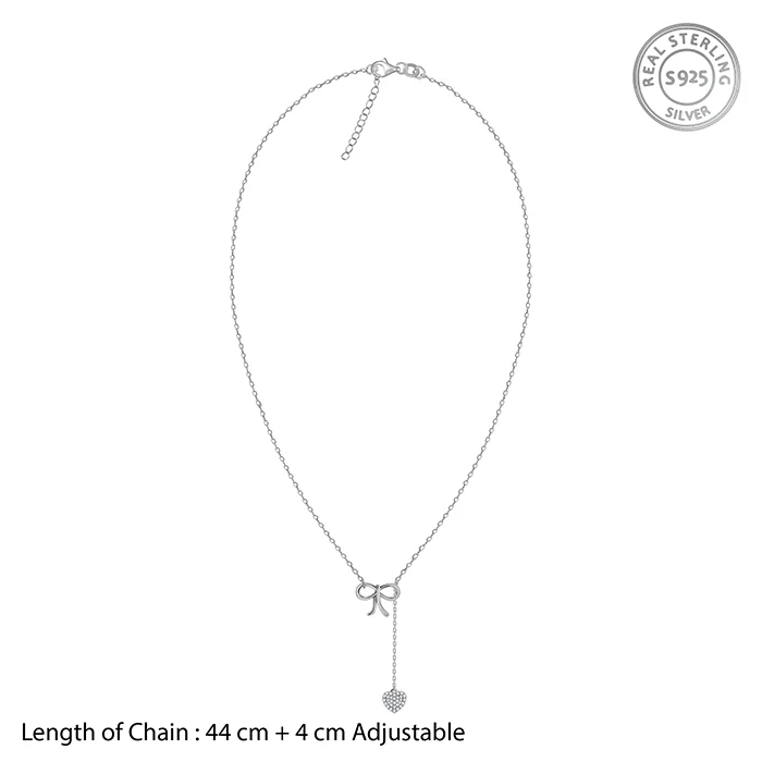 Silver Amora Bow and Heart Lariat Necklace - Image 6