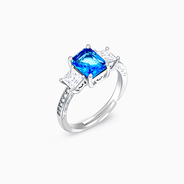 Silver Aqua Blue Baguette Ring - Image 4