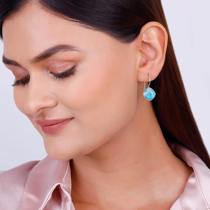 Silver Aqua Blue Crystal Earrings - Image 3