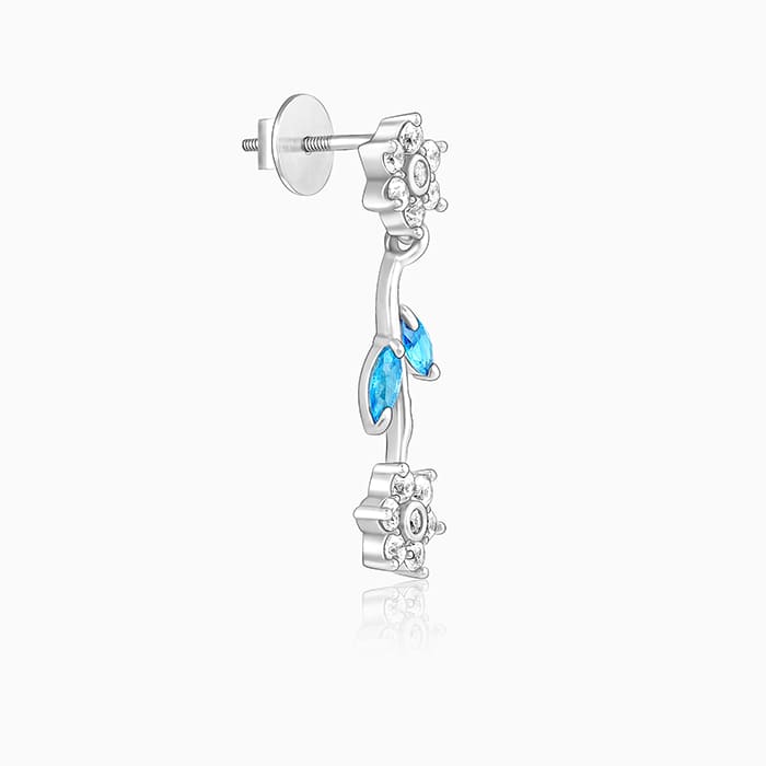 Silver Aqua Blue Floral Earrings - Image 4