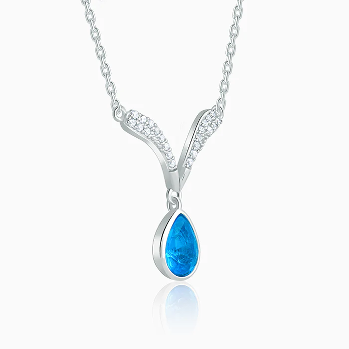Silver Aqua Blue Necklace - Image 4