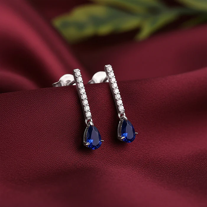 Silver Aqua Drop Earrings - Image 2