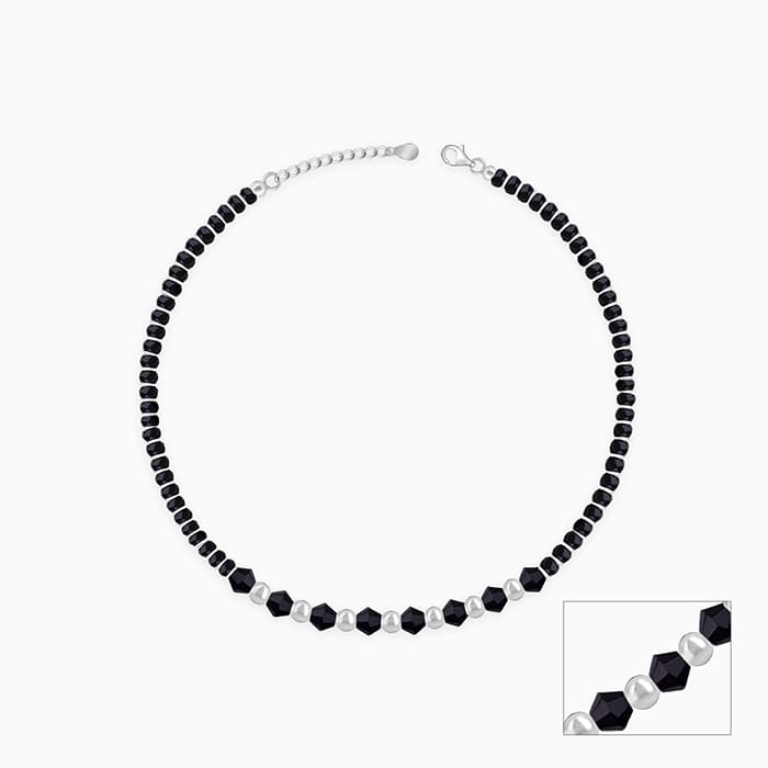 Silver Barefoot Black Beads Anklet - Image 3