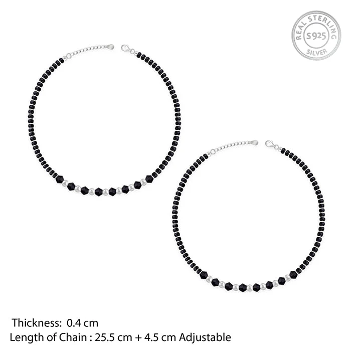 Silver Barefoot Black Beads Anklet - Image 4