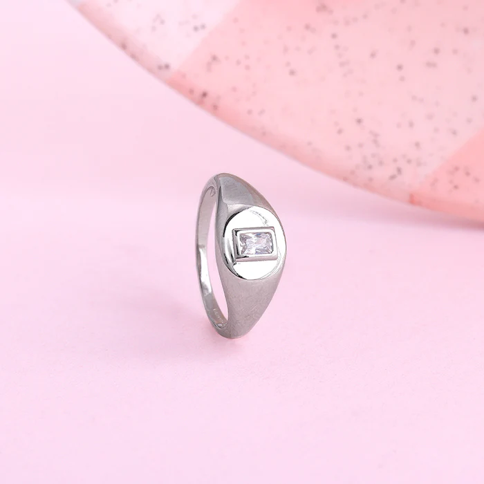 Silver Bezel Signet Ring - Image 2