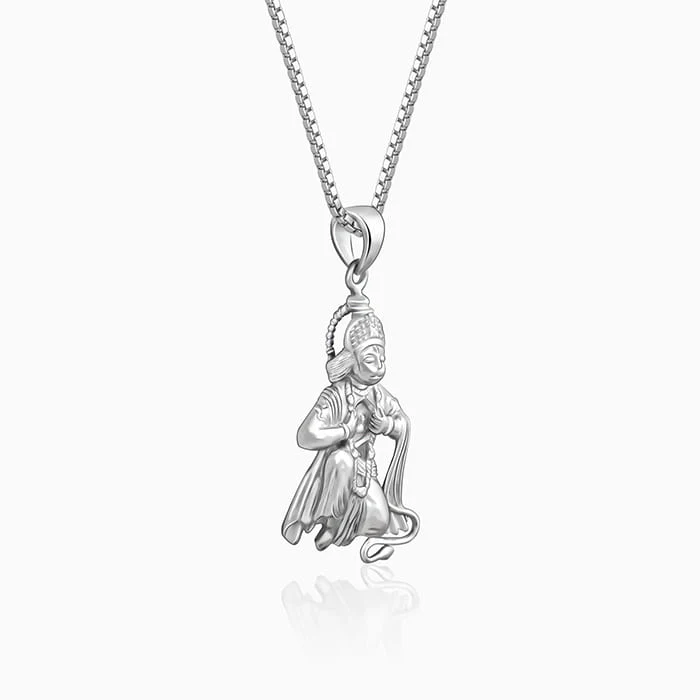 Silver Bhakta Hanuman Pendant with Box  Chain For Him - Image 4
