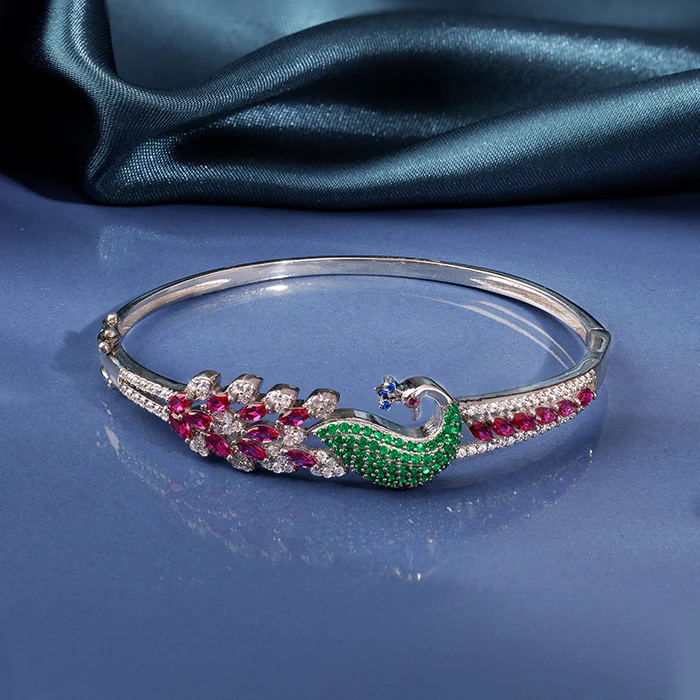 Silver Blooming Peacock Bracelet - Image 2