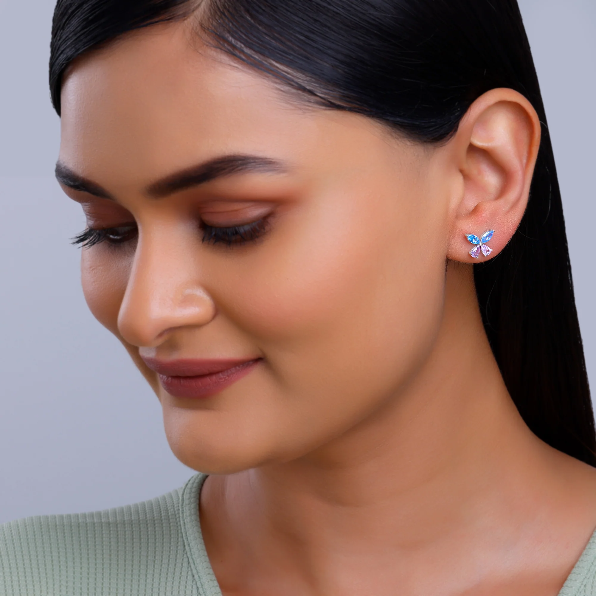Silver Blue Butterfly Studs - Image 3