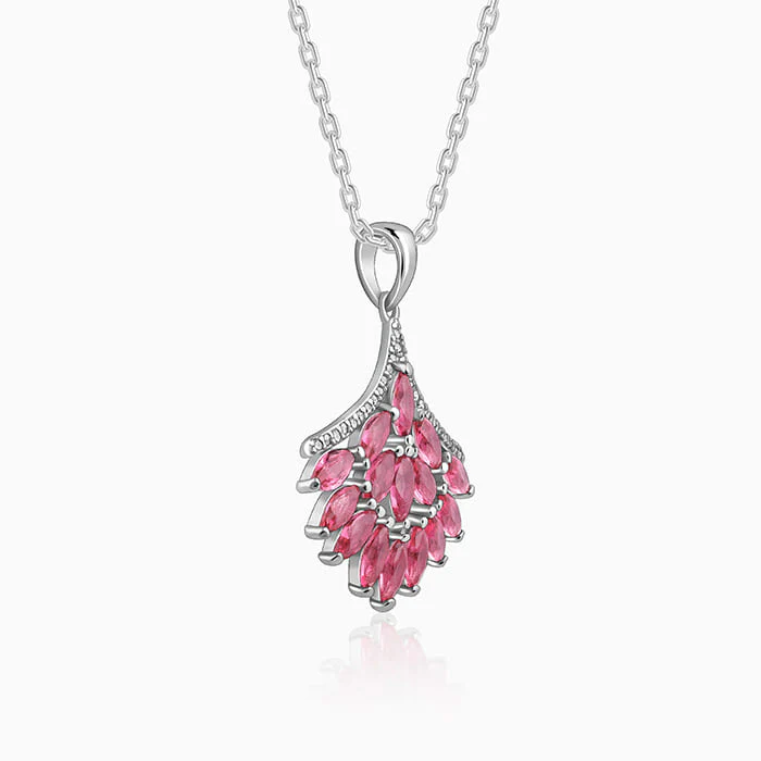 Silver Pink Floret Pendant With Link Chain - Image 4