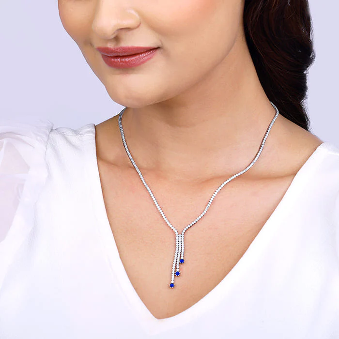 Silver Blue Lariat Necklace - Image 3