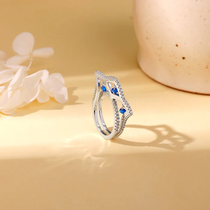 Silver Blue Regal Crown Ring - Image 2