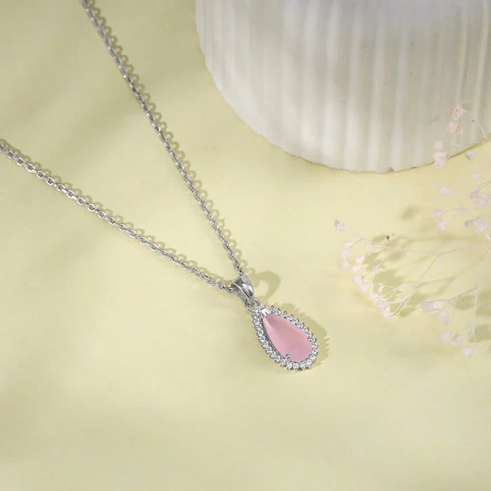Silver Blush Aura Drop Pendant With Link Chain - Image 2
