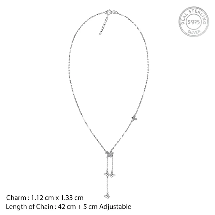 Silver Butterfly Charm Lariat Necklace - Image 3