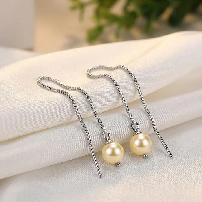 Silver Carey Pearl Sui Dhaga Earrings - Image 2