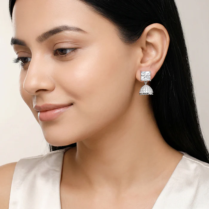 Silver Chanderi Jhumki - Image 3