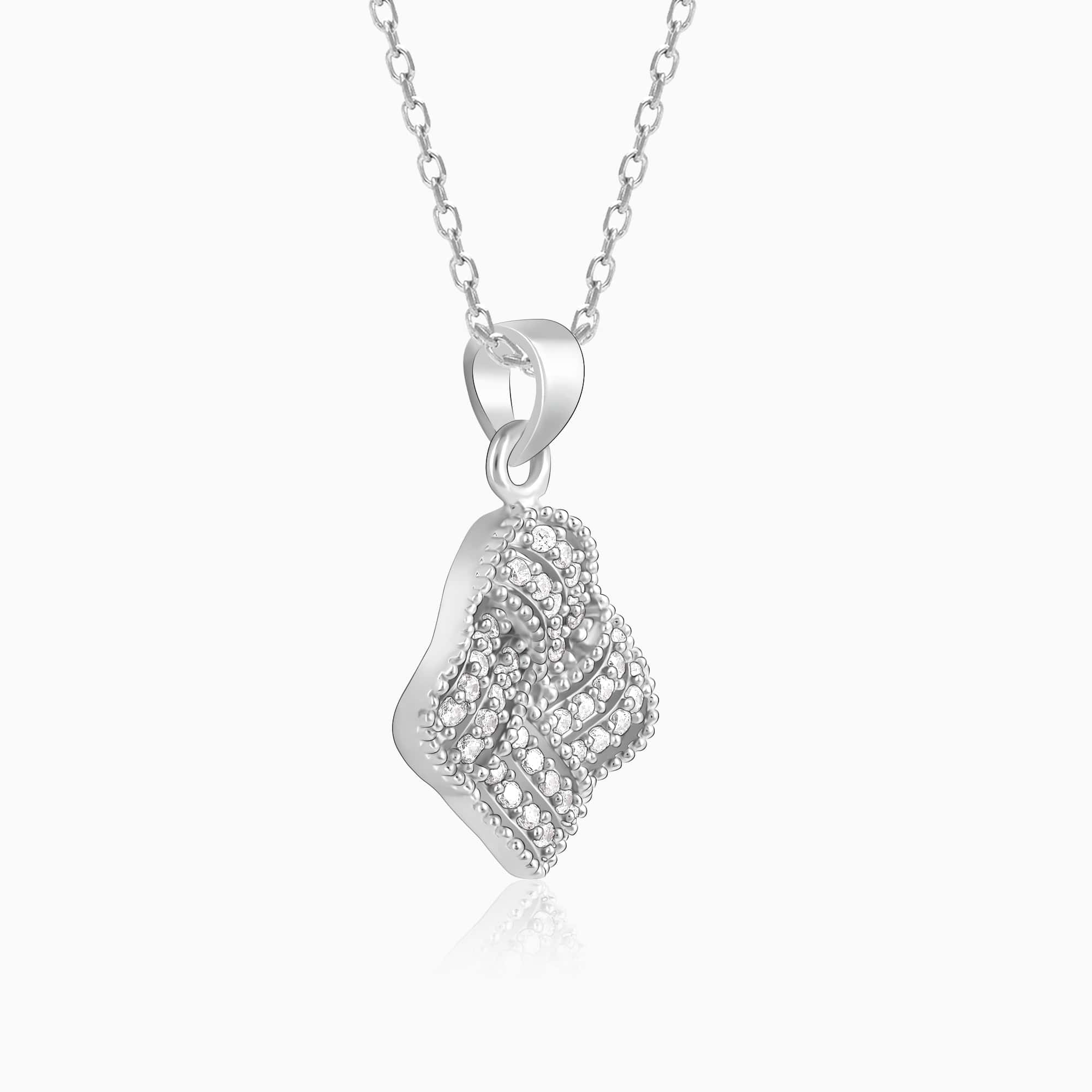 Silver Chequer Rhombus Pendant With Link Chain - Image 4