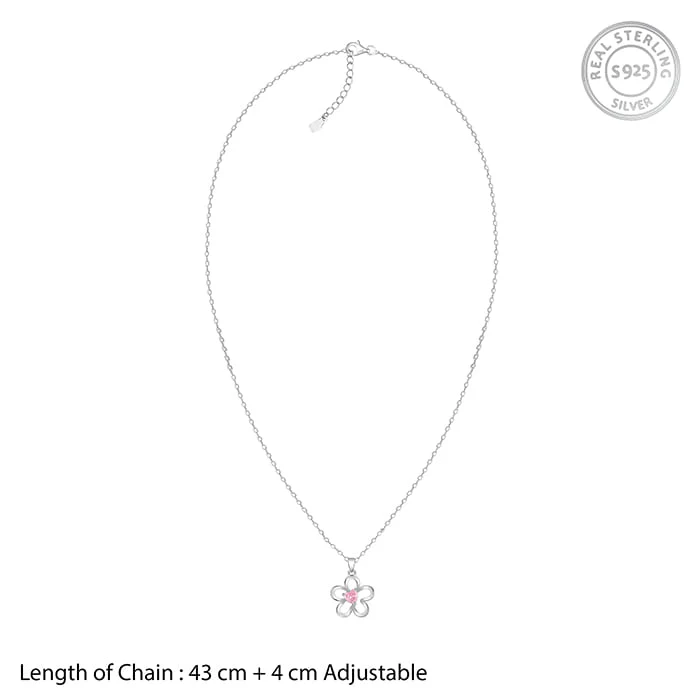 Silver Cherished Flower Pendant With Link Chain - Image 6