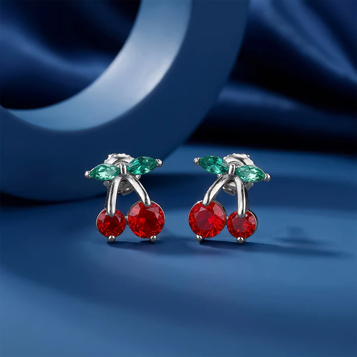 Silver Cherry Charm Earrings - Image 2