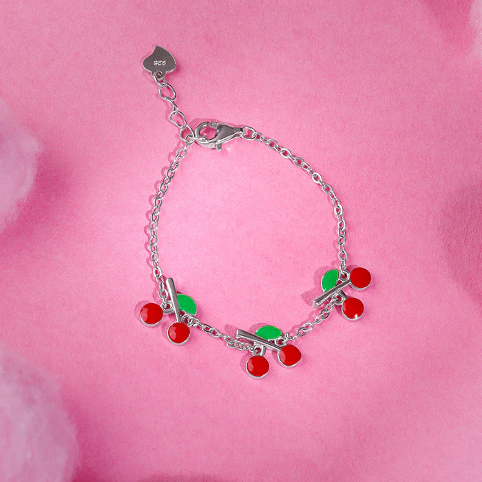 Silver Cherry Red Kids Bracelet (0 - 2 Years) - Image 2