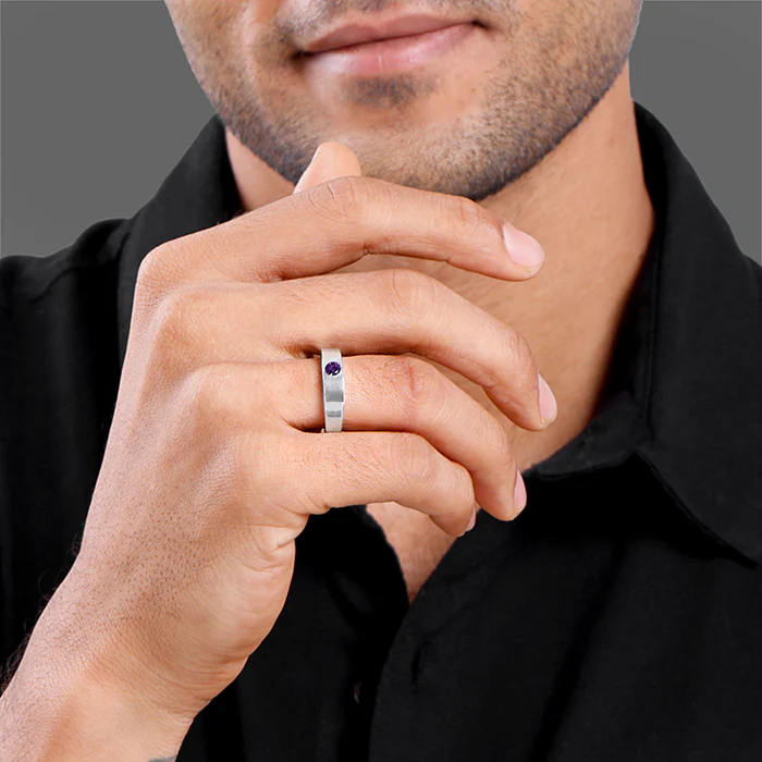 Silver Classic Amethyst Ring For Him - Image 3