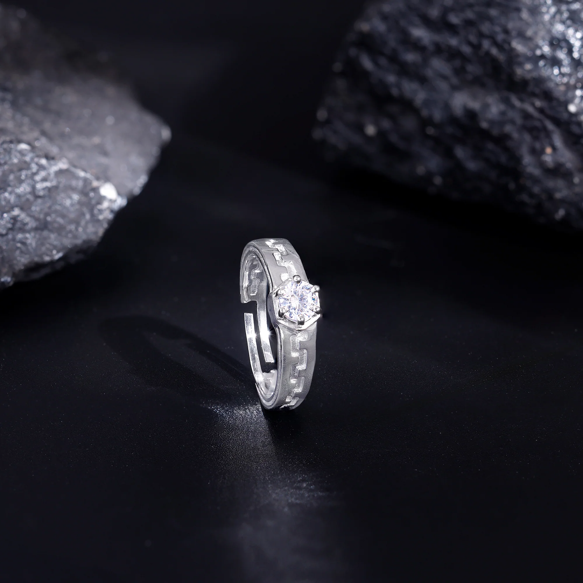 Silver Classic Zircon Ring For Him - Image 2