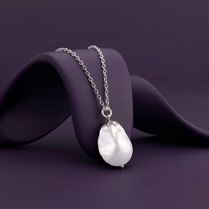 Silver Claudette Pearl Pendant with Link Chain - Image 2