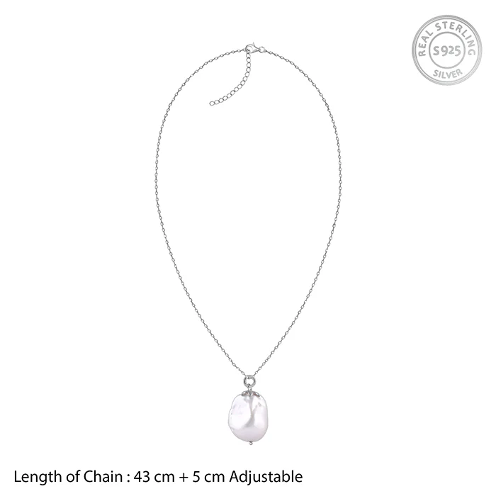 Silver Claudette Pearl Pendant with Link Chain - Image 5