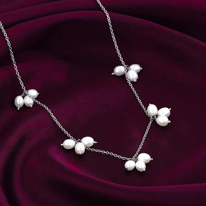 Silver Cluster of Pearls Necklace - Image 2