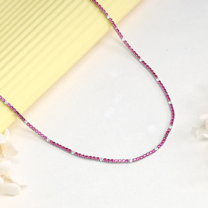 Silver Coral Blush Tennis Necklace - Image 2