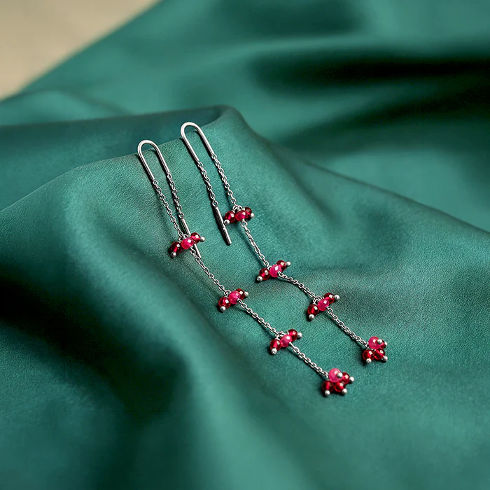 Silver Crimson Sui Dhaga Earrings - Image 2